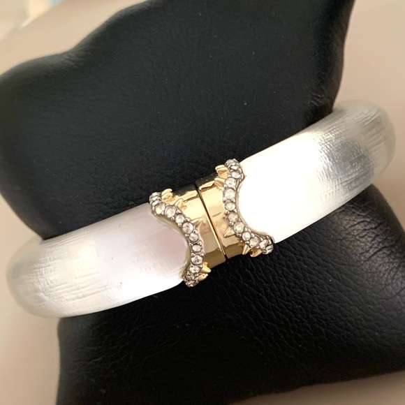 ALEXIS BITTAR• White Lucite Liquid Gold Gold Thorny Segmented Hinged Bracelet - Picture 3 of 11